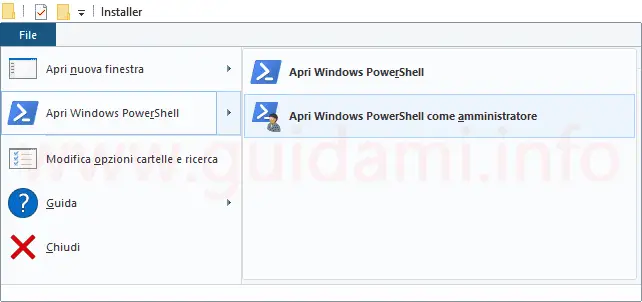 Esplora file Windows 10 Apri Windows PowerShell
