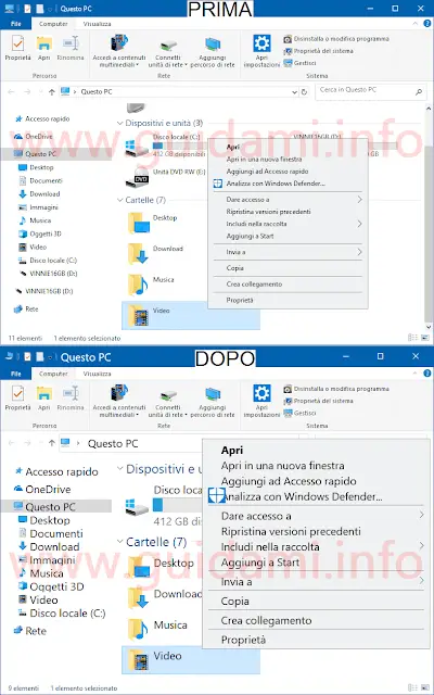 Esplora file di Windows 10 Prima e Dopo l'ingrandimento testo dalle Impostazioni