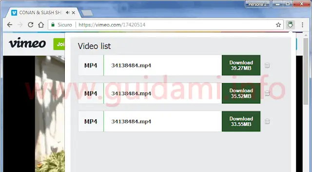 Estensione Chrome Free Video Downloader lista video da scaricare