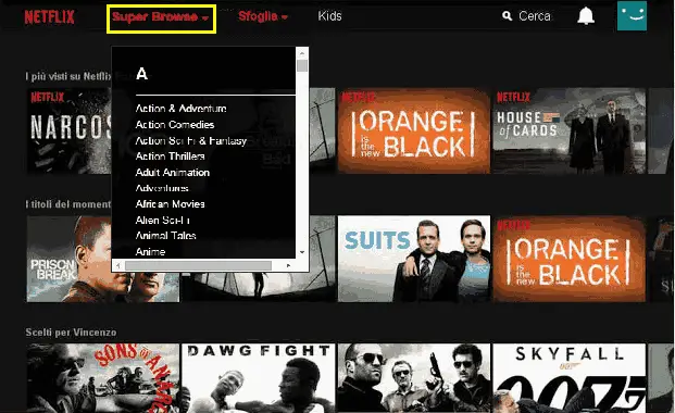 Estensione Chrome Super Browse per Netflix