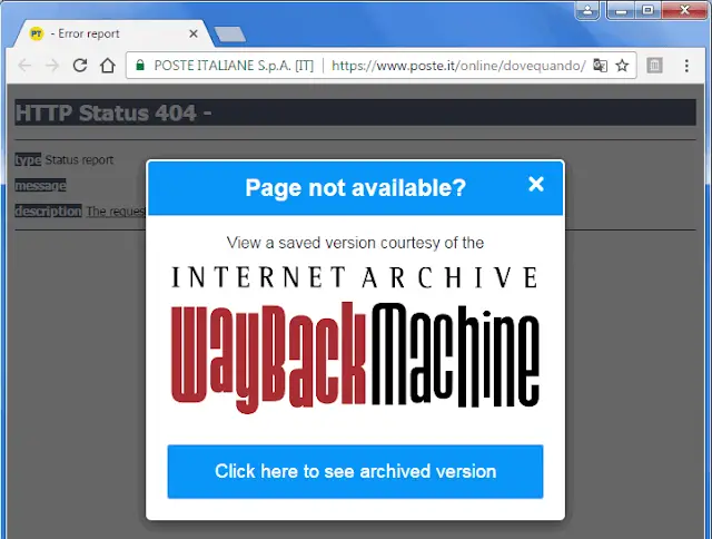 Estensione Chrome WayBack Machine popup