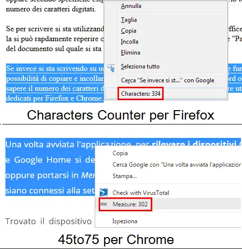Estensione Firefox e Chrome per vedere numero caratteri di testo selezionato