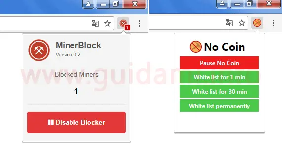 Estensioni Chrome MinerBlock e No Coin
