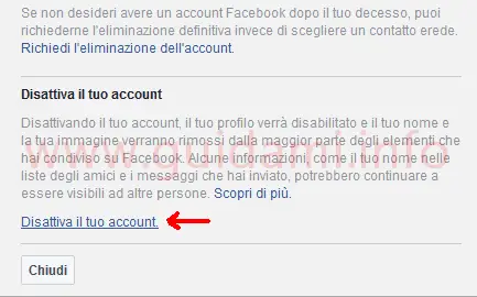 Facebook impostazione Disattiva il tuo account