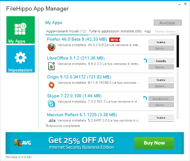 FileHippo App Manager interfaccia