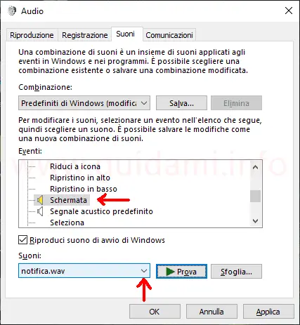 Finestra Audio e Suoni di Windows 10