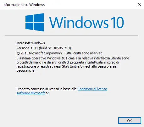 Finestra Informazioni su Windows