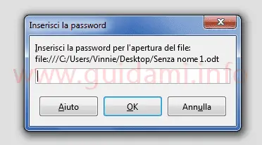 LibreOffice finestra Inserisci password per aprire documento protetto
