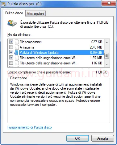 Finestra pulizia file di sistema Windows