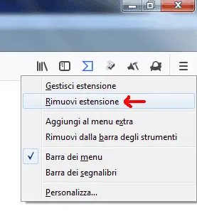 Firefox 64 menu contestuale icona addon con opzione Rimuovi estensione
