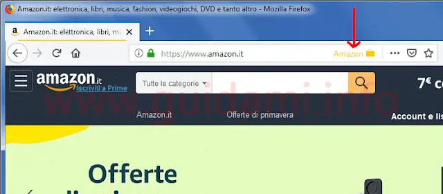 Firefox icona di Amazon Container nella barra degli indirizzi internet
