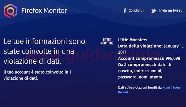 Firefox Monitor risultati account hackerati