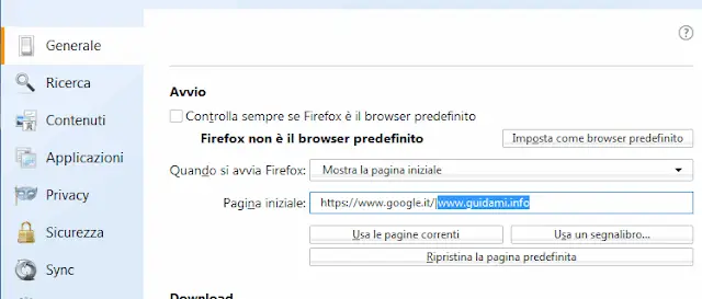 Firefox aggiungere più pagine web all'avvio