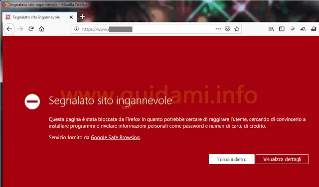 Firefox avviso Segnalato sito ingannevole