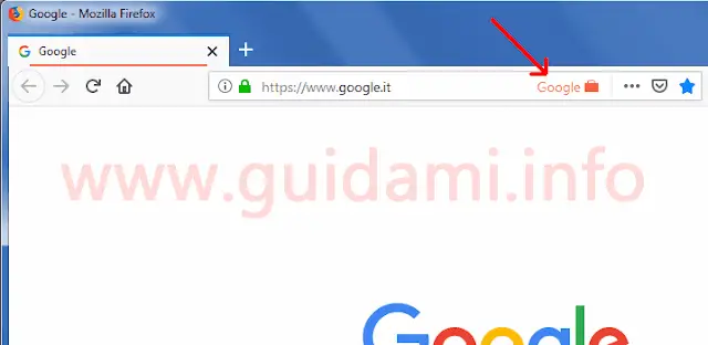 Firefox barra degli indirizzi internet con icona dell'estensione Google Container
