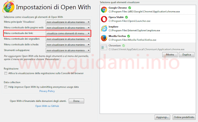 Firefox finestra impostazioni addon Open With