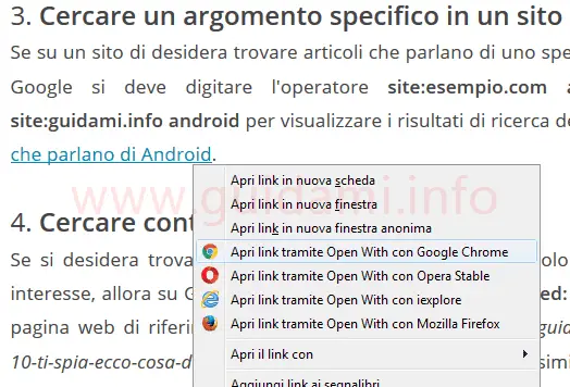 Firefox menu contestuale link con opzioni Open With addon