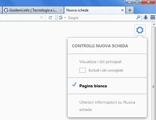 Firefox opzione per avere pagina nuova scheda bianca
