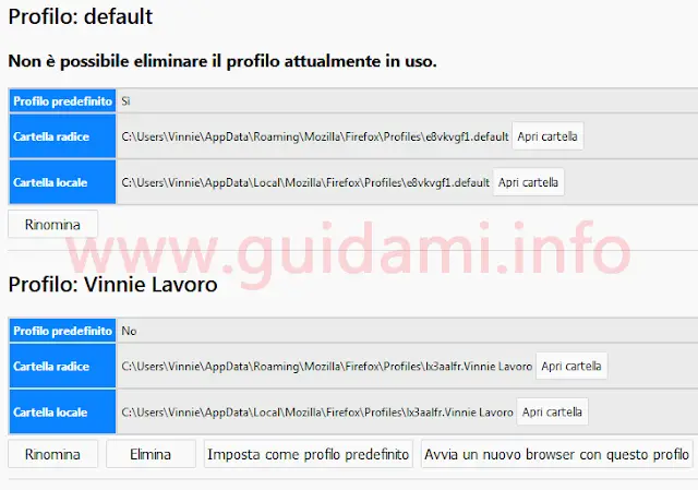 Firefox pagina gestione profili utente