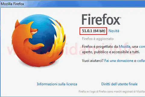 Firefox popup informazioni versione installata