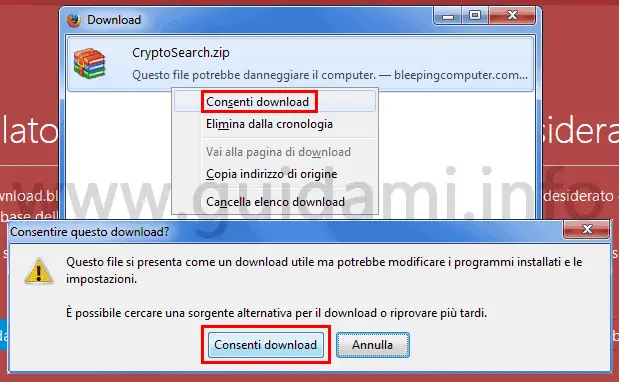 Firefox scheda Download scaricare file bloccato perché pericoloso