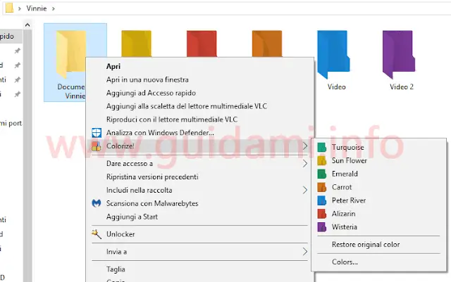 Folder Colorizer opzioni del menu contestuale