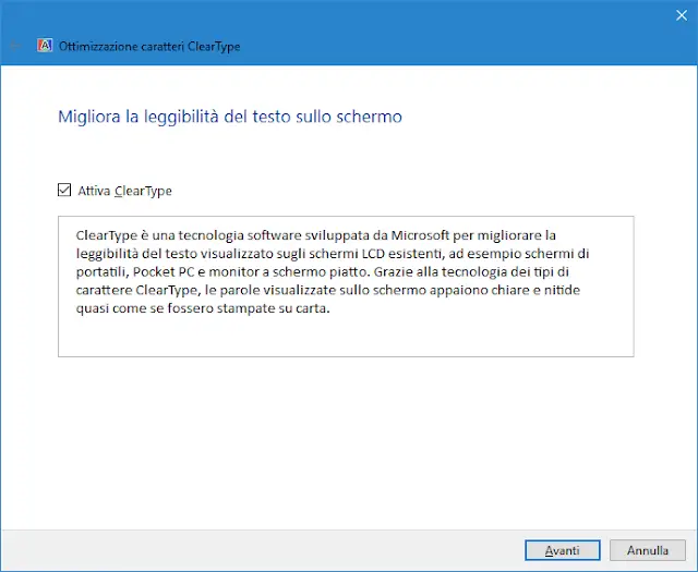 Funzione Testo ClearType di Windows 10