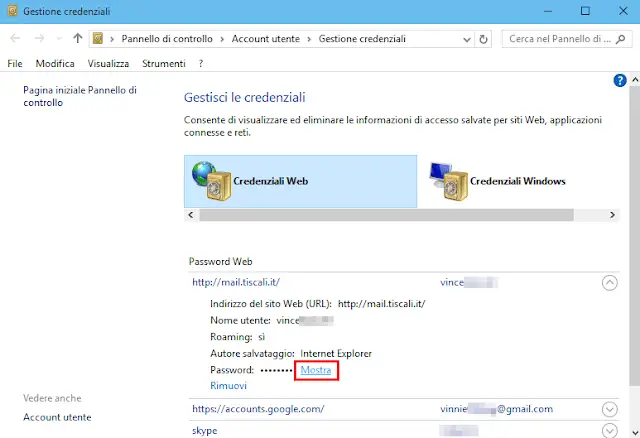 Gestione credenziali password salvate su Microsoft Edge