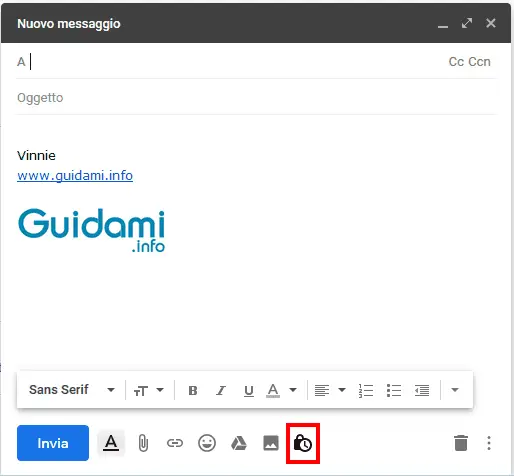 Gmail Nuovo messaggio pulsante Modalità riservata