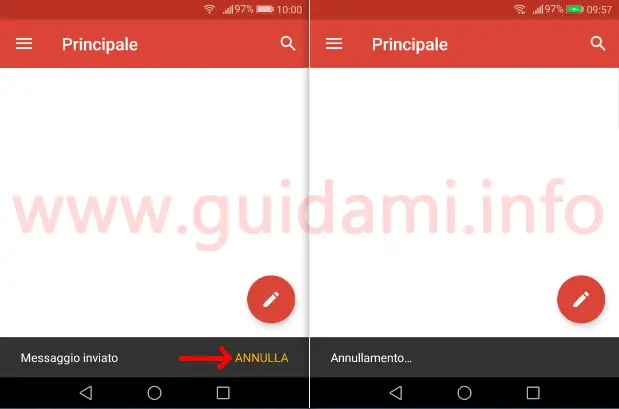 Gmail per Android il pulsante Annulla per annullare l'invio delle email