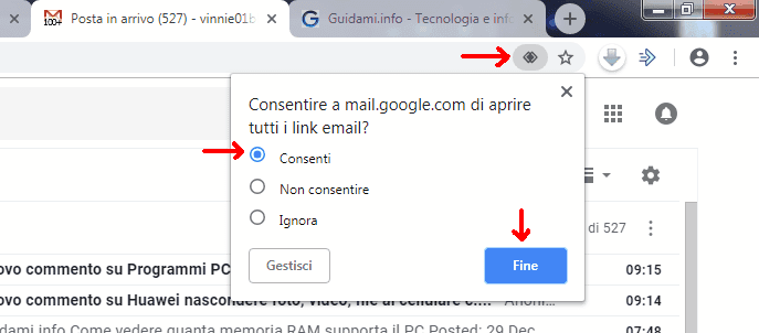 Gmail popup consentire aprire i link email