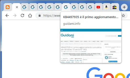 Google Chrome anteprima schede internet aperte