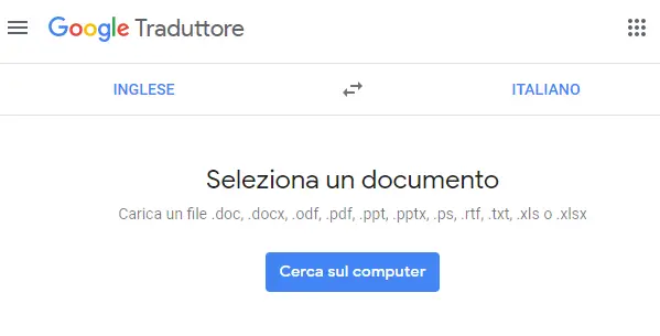 Google Traduttore schermata seleziona un documento
