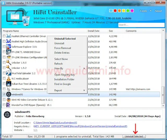 HiBit Uninstaller interfaccia grafica e schermata iniziale