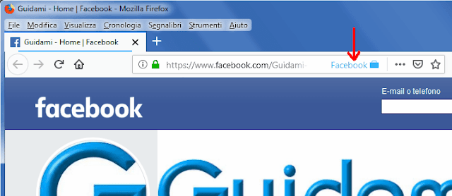 Icona dell'estensione Facebook Container a destra nella barra indirizzi di Firefox
