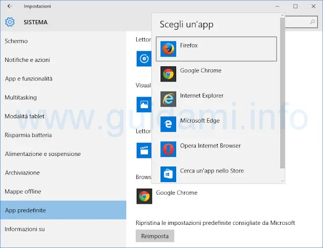 Impostare browser predefinito Windows 10