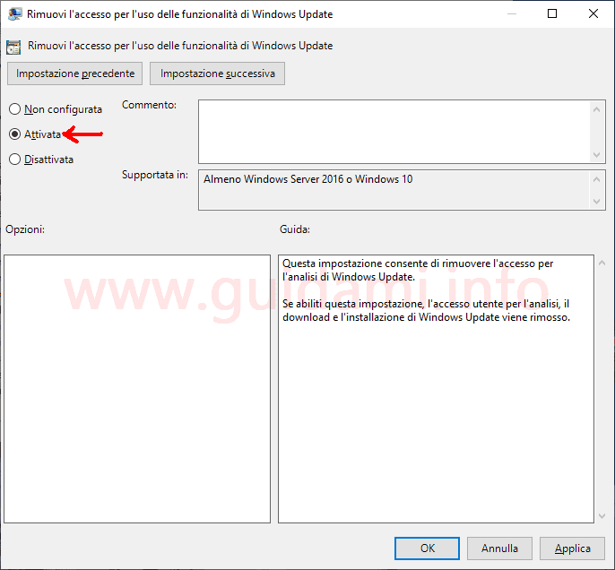 Impostazione Editor Criteri di gruppo locali Windows 10