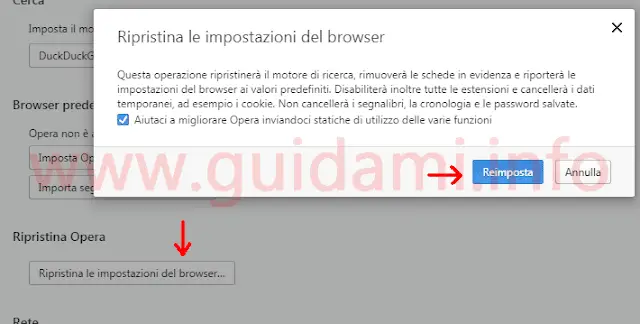 Impostazione per Ripristinare Opera browser