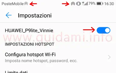 Impostazioni Hotspot WiFi Huawei attivato in esecuzione