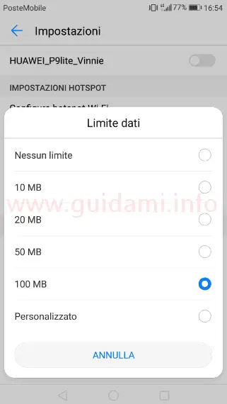 Impostazioni Limite dati Hotspot WiFi Huawei