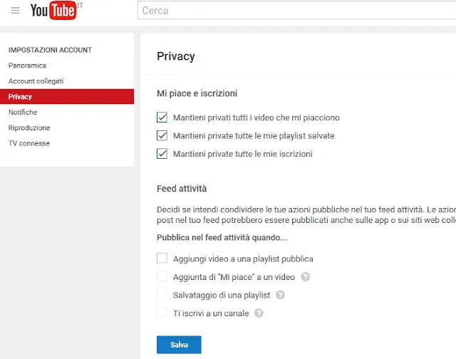 Impostazioni Privacy YouTube