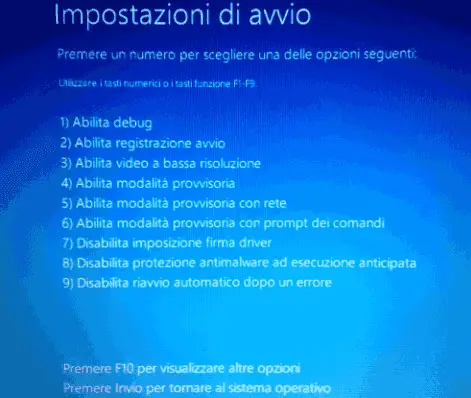 Impostazioni di avvio Windows 10