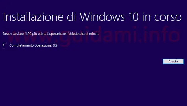 Installazione pulita di Windows 10 in corso