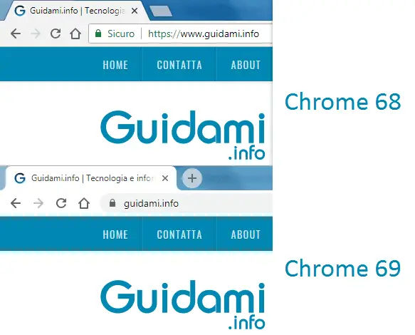 Interfaccia grafica Chrome 68 e Chrome 69 a confronto