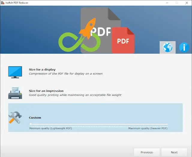 Jsoft PDF Reducer schermata delle opzioni di compressione PDF