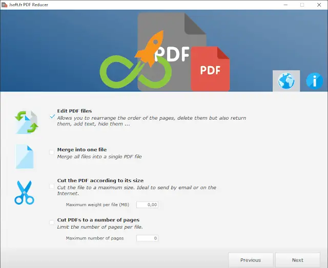 Jsoft PDF Reducer schermata delle opzioni di modifica del PDF