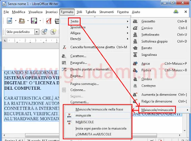 LibreOffice Writter da maiuscolo a minuscolo