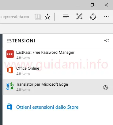 Lista estensioni Microsoft Edge installate