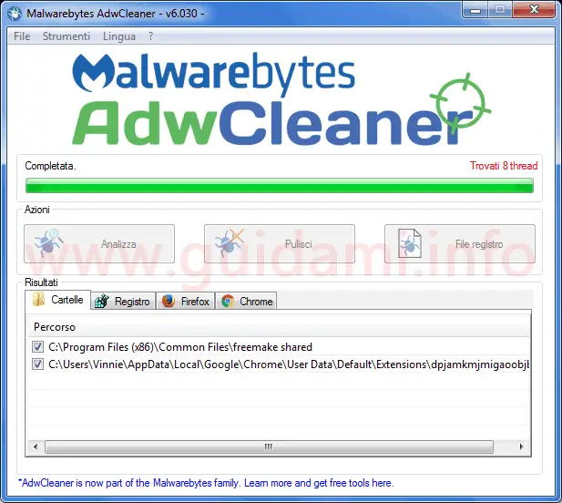 Malwarebytes AdwCleaner interfaccia grafica