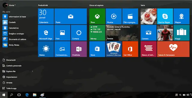 Menu Start Windows 10 come Schermata Start Windows 8